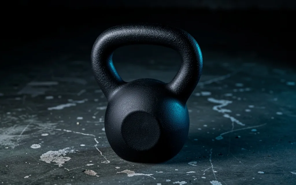 Kettlebell de hierro fundido sobre suelo de concreto