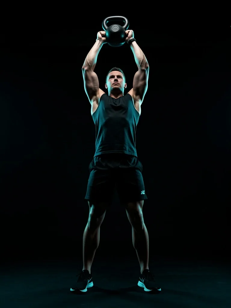 Atleta ejecutando press militar con kettlebell
